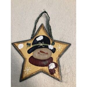 Painted Slate Wall Hanging Sign Christmas Snowman Winter Snow Stars Stone
